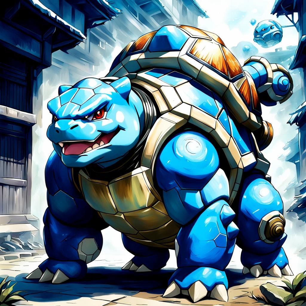 Blastoise in Anime Key Visual Style