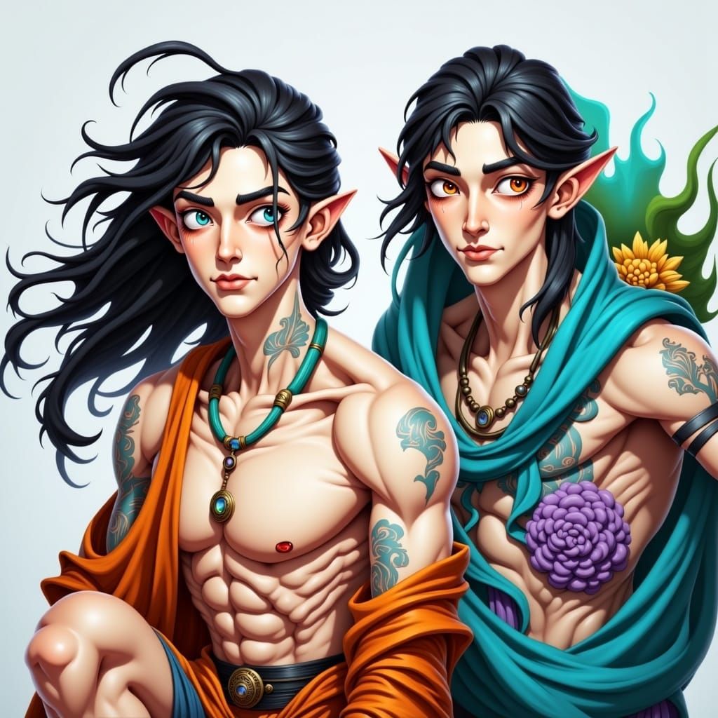 Surreal Dark Fantasy Fae Youth in Battle Stance with Macabre...