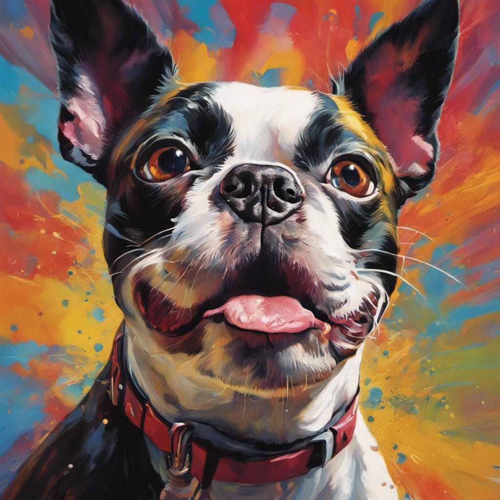 Hyperrealistic Boston Terrier Splash Art Portrait