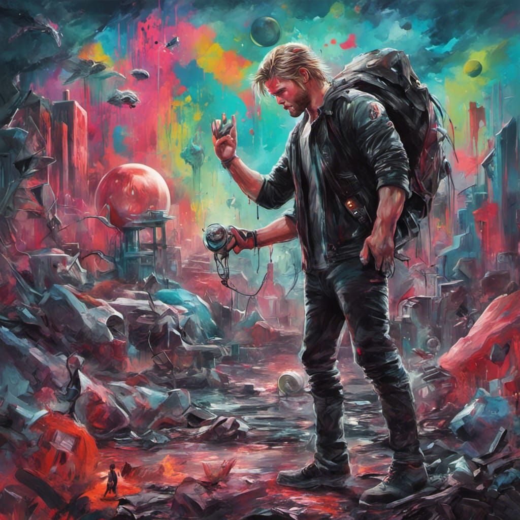 Cyborg Werewolf Vampire in Dystopian Landscape