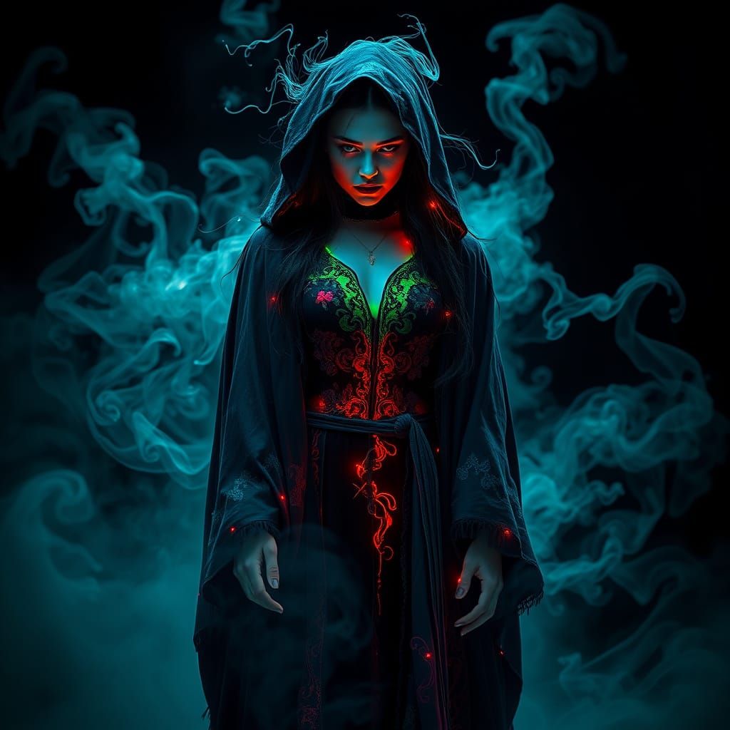 Mystical Norman-Gothic Sorceress in Ethereal Mist