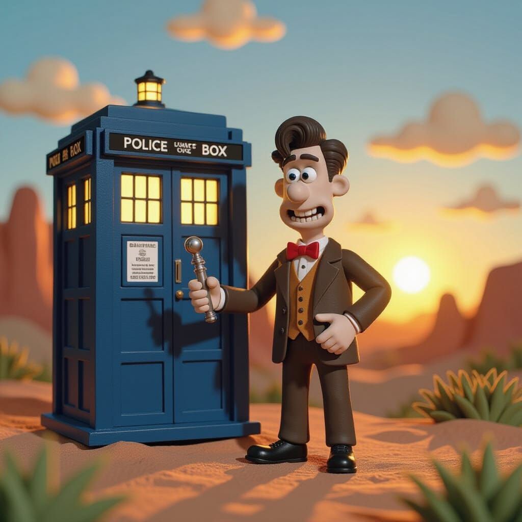 Claymation Third Doctor Character in Nick Park Style