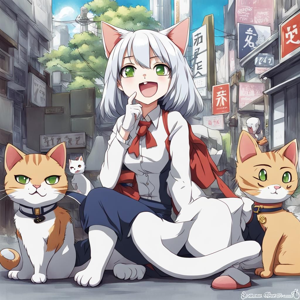 Anime Style Cat Illustration: Manga Key Visual