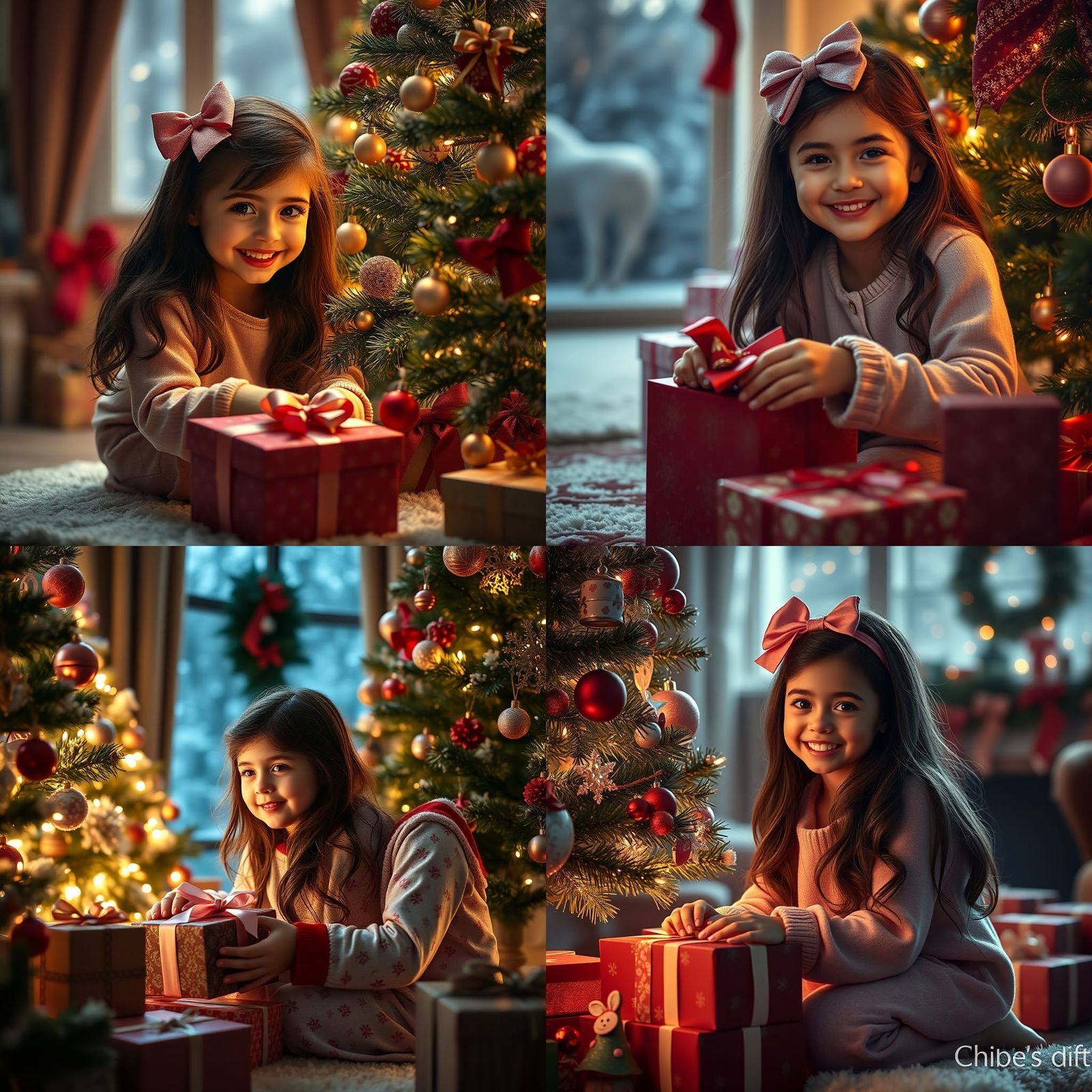 Girl's Christmas Morning Excitement: A Digital Painting