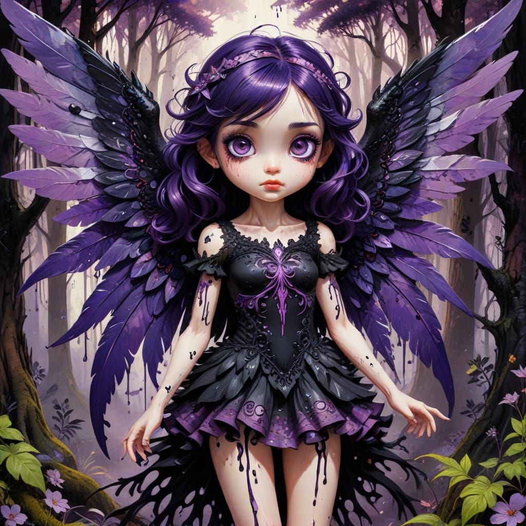 Gothic Graffiti Angel with 3D Glitter, Chibi Style