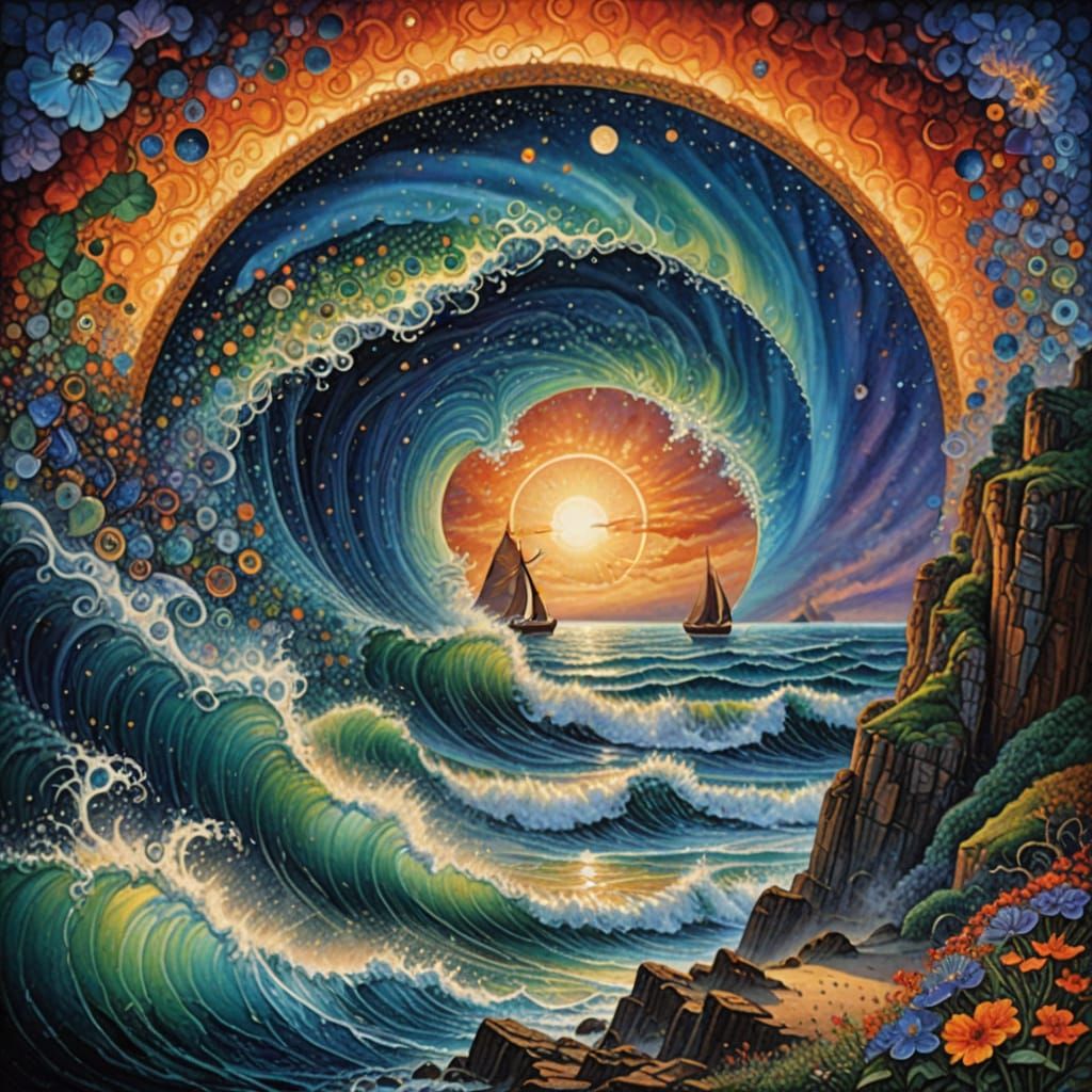 Pointillist Vortex Collapse Moebius, gothic art seascape WLO...