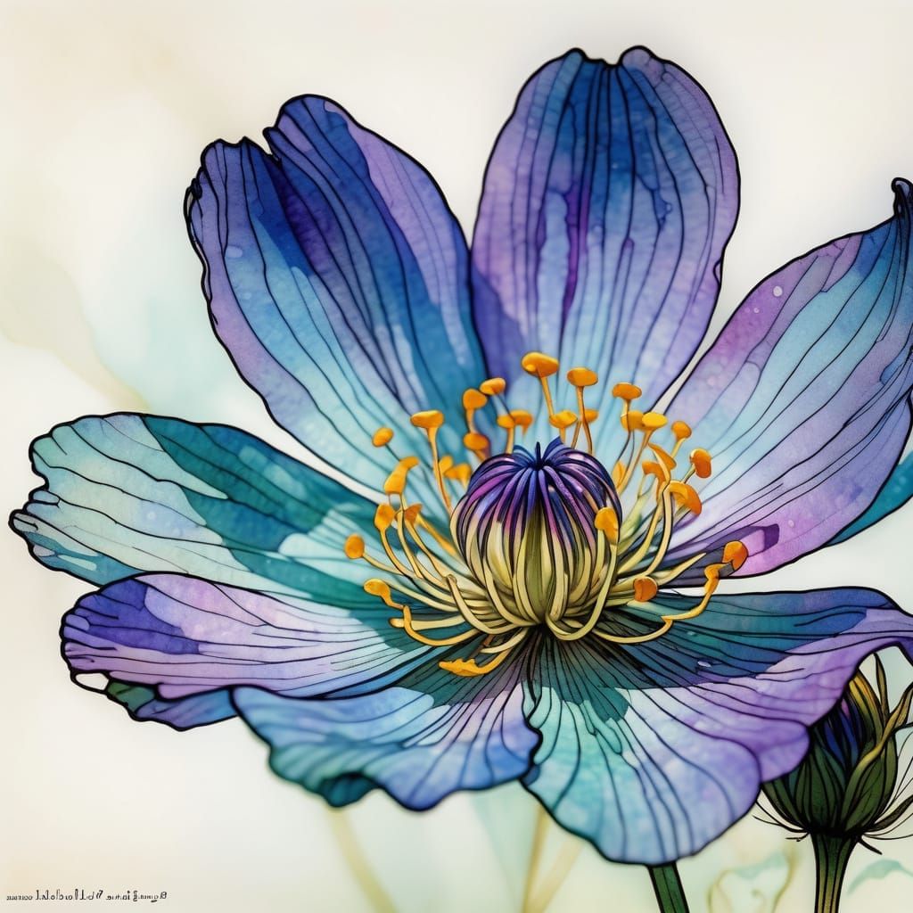 Delicate Wildflower Close-up in Vibrant Watercolour Style