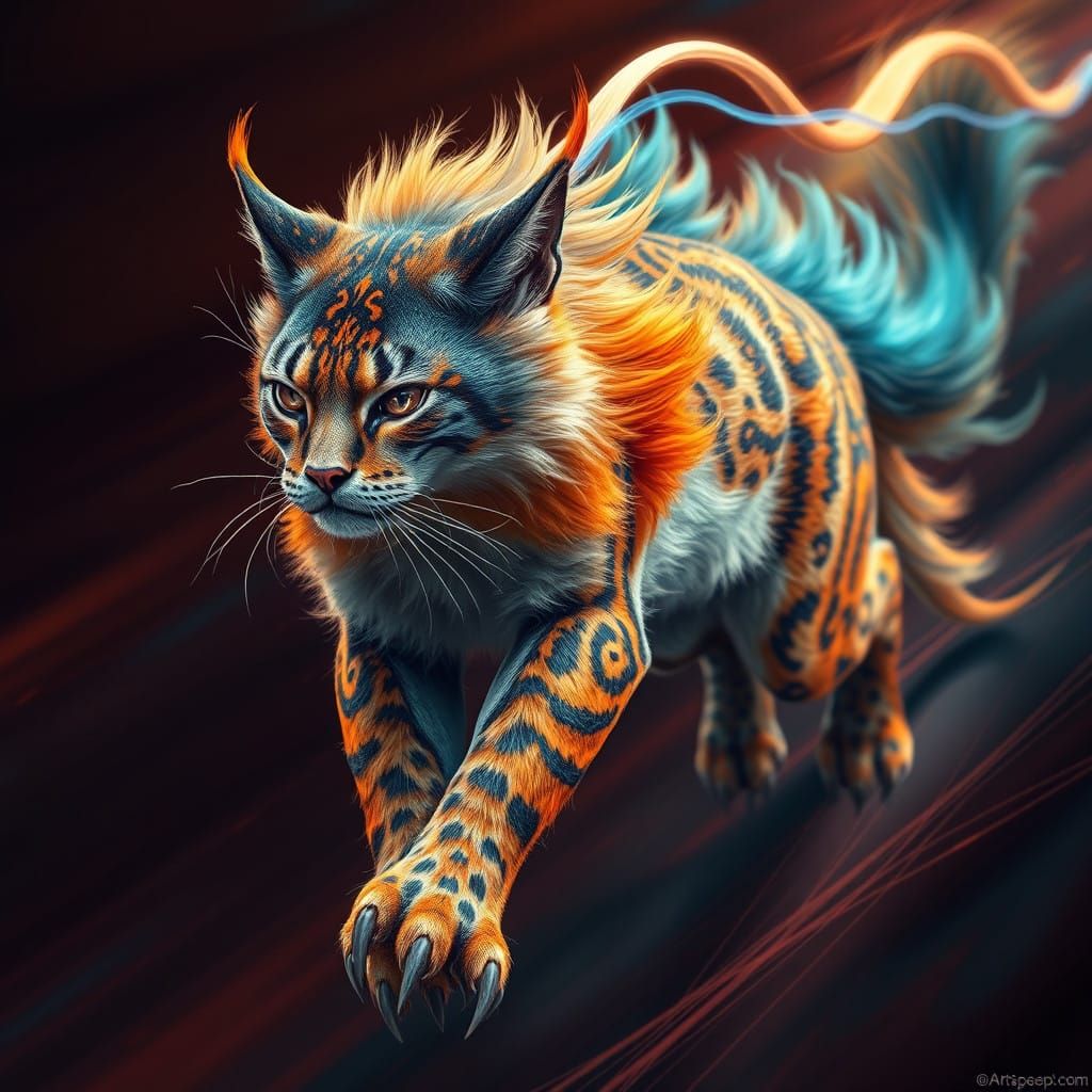 Majestic Feline in High-Contrast Fantasy Landscape
