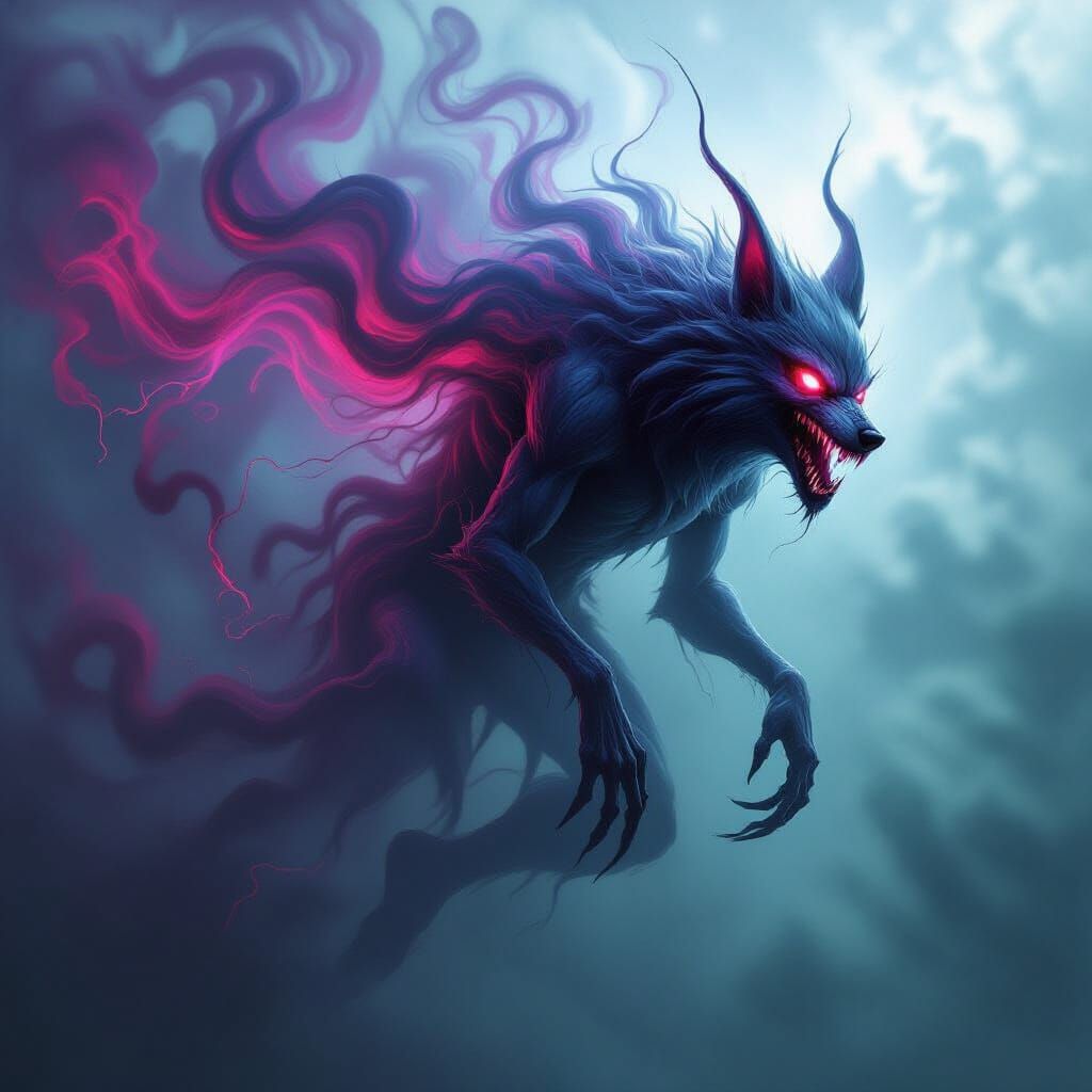 Terrifying Ghost Wolf-Insect Hybrid in Dark Surrealism Style
