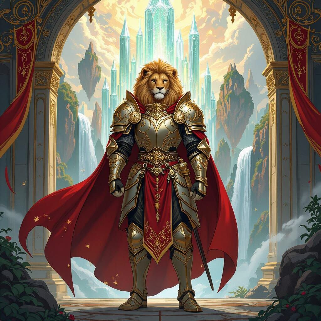 Lion Knight Stands Guard: Fantasy Art Style