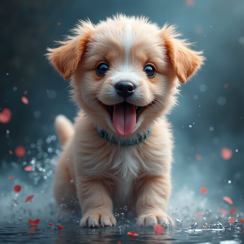 Vibrant Puppy in Synthwave Fantasy