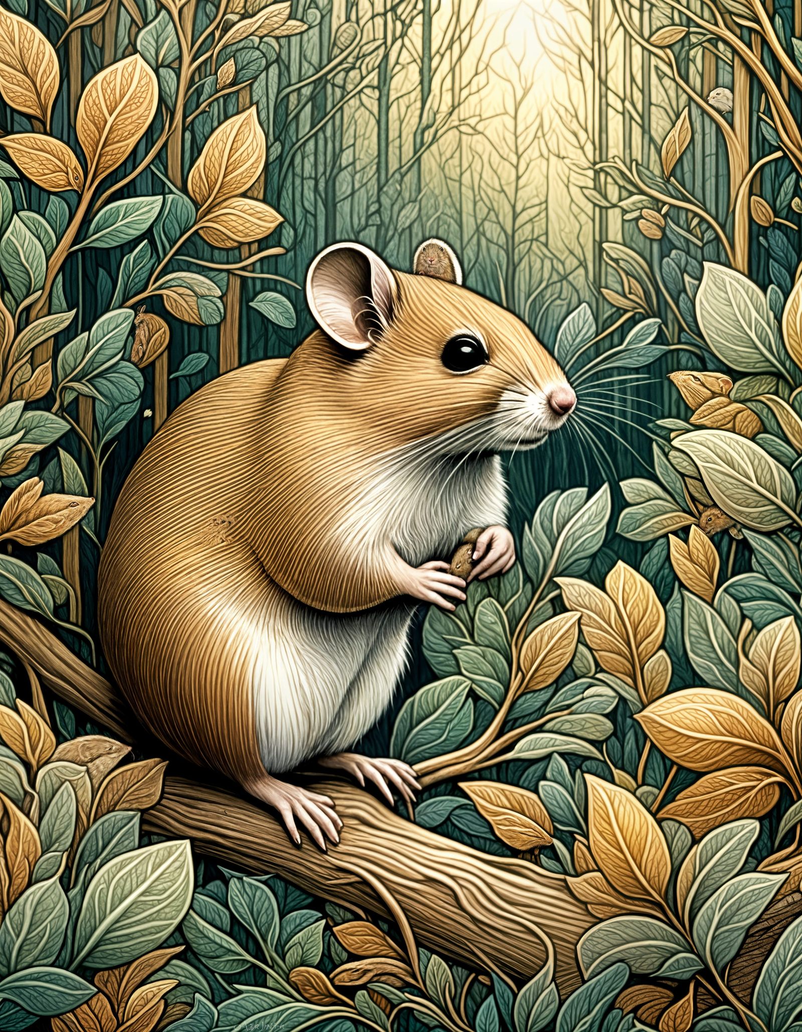 Field Mouse in Art Deco Nouveau Illustration