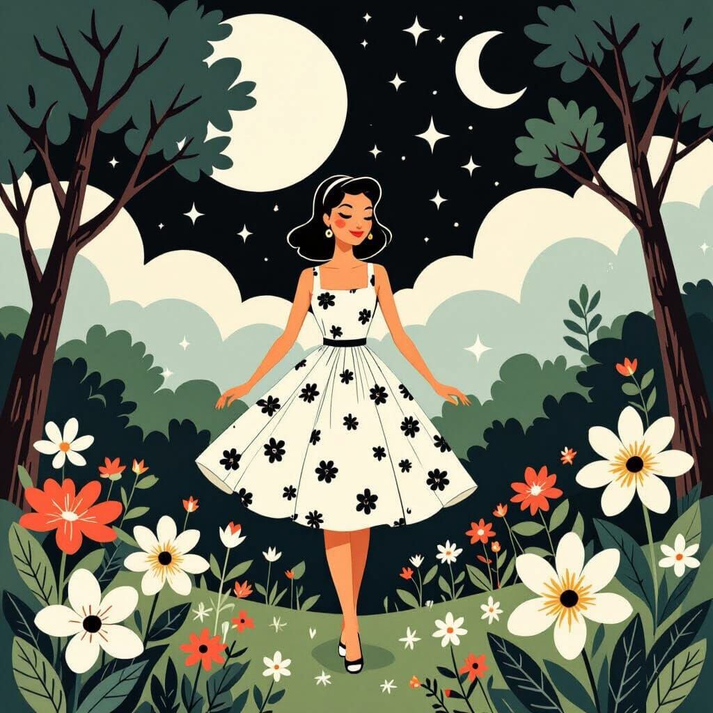 Whimsical Summer Scene in Bold Cartoon Style