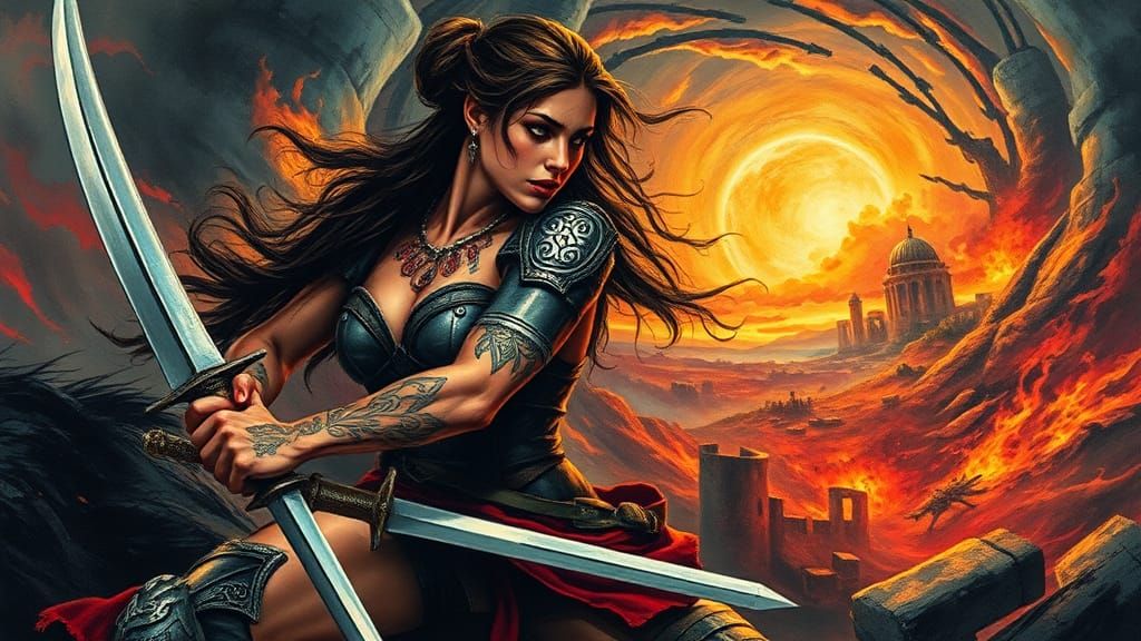 Latina Warrioress in Fluorescent Impasto Style