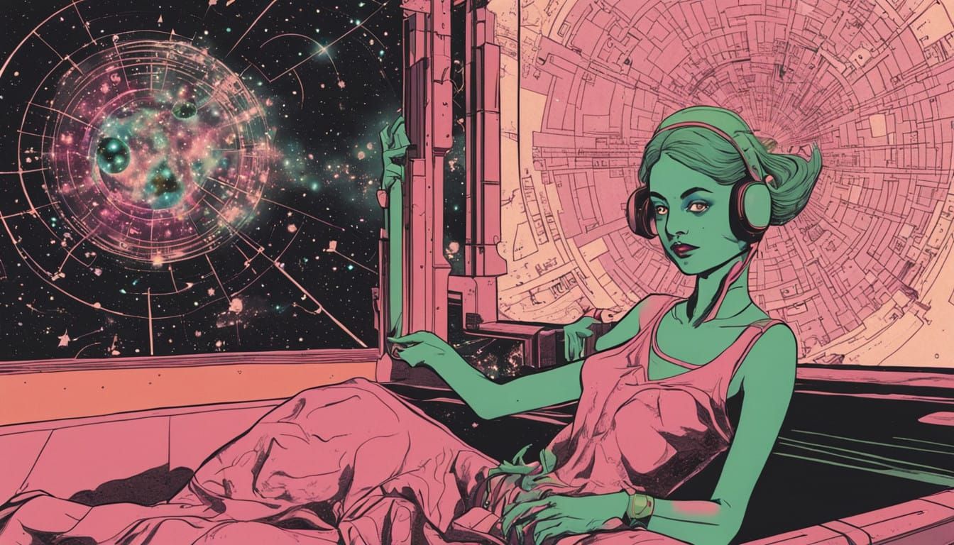 Cosmic Alchemist Reclines Amidst Celestial Maps and Mystic S...