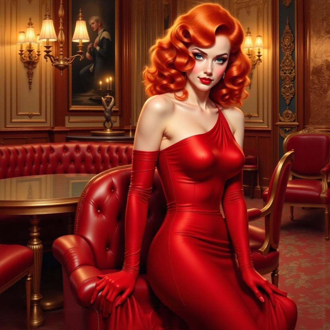 Flame-Haired Pinup in Old Hollywood Style