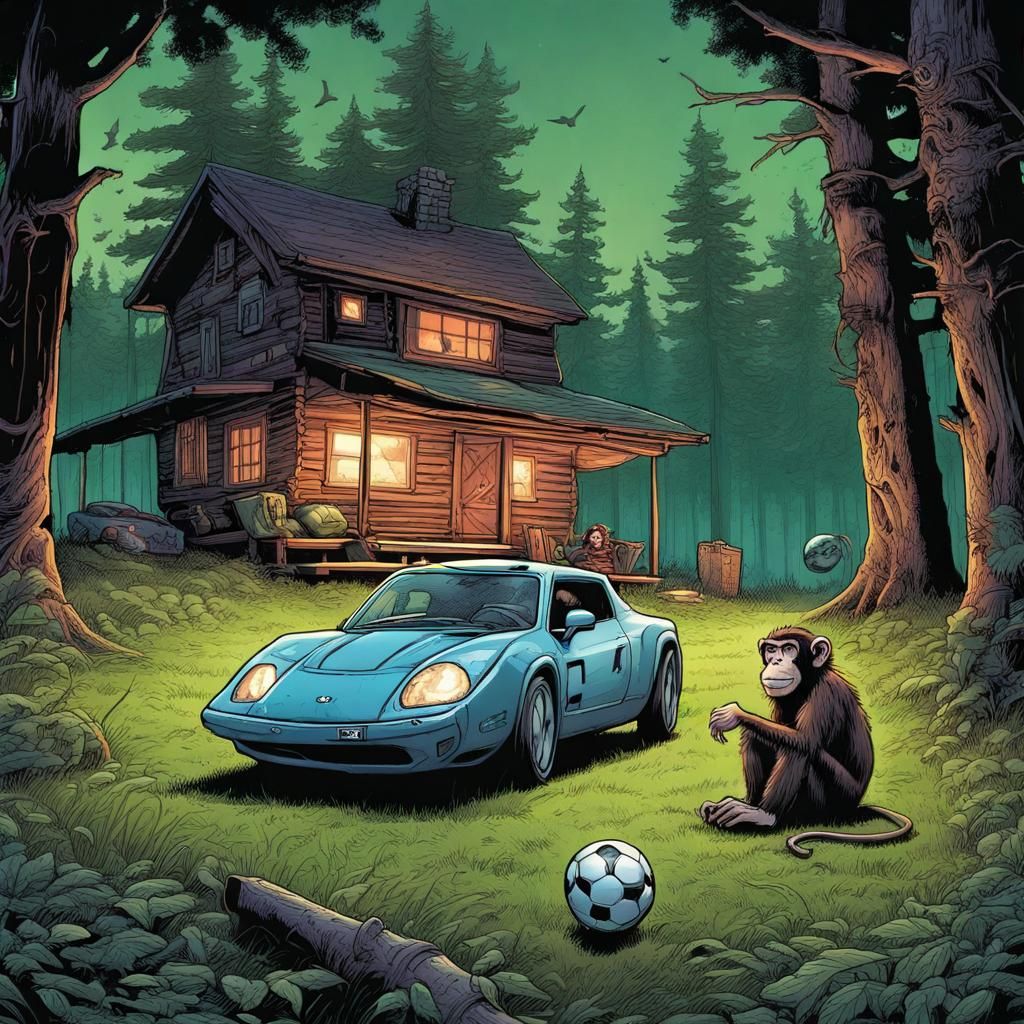 Comic Book Art: Soccer Team in Haunted Cabin