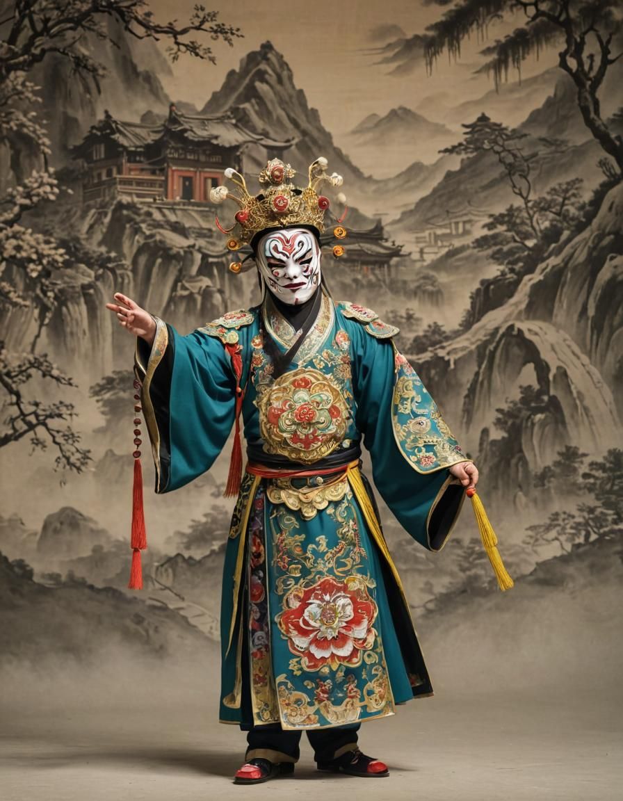Sichuan Opera Costume and Mask on Stage