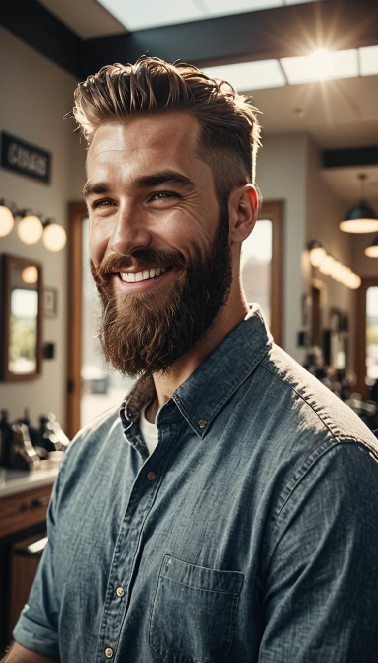 Stylish Bearded Man with Fresh Haircut in Barbershop