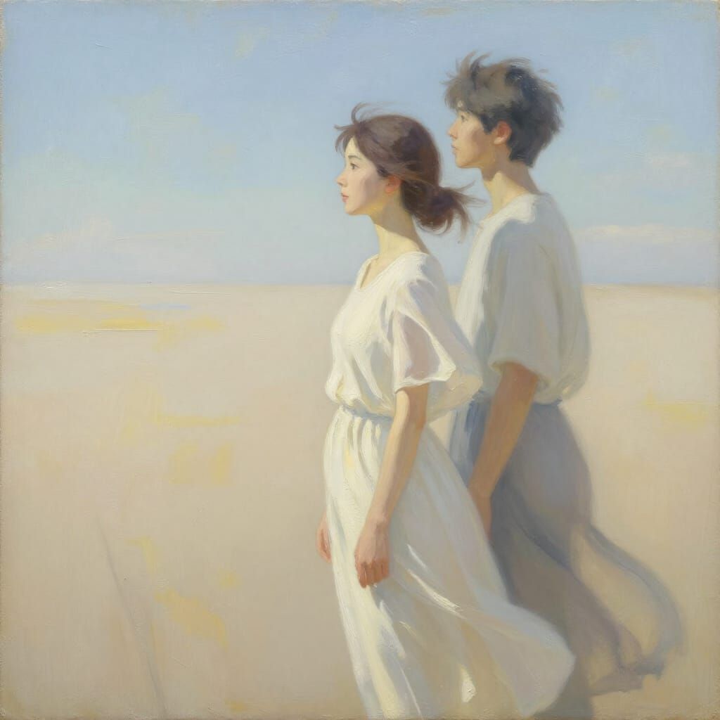 Fine Art Oil Painting of Two Figures in Luminous Light