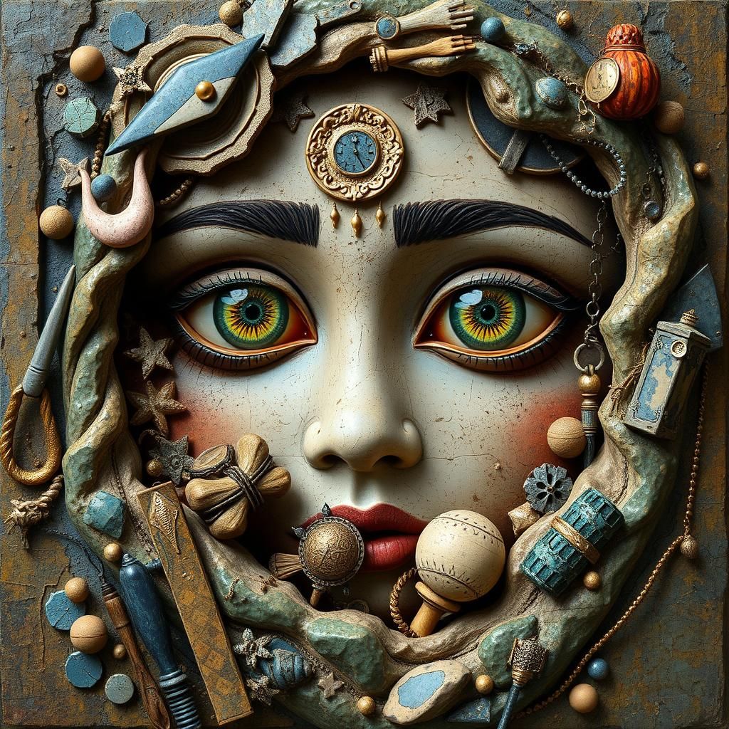 Surreal 3D Collage of Dreams and Found Objects