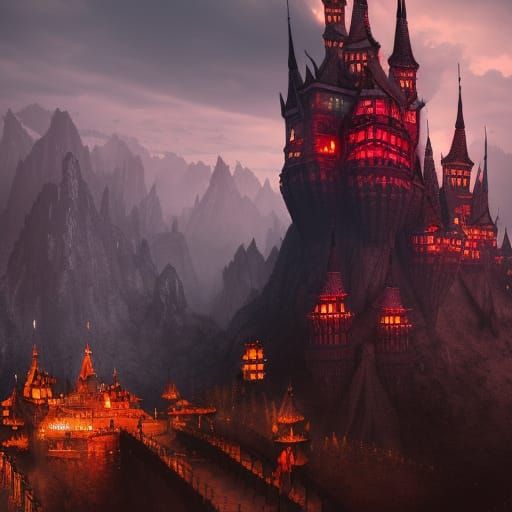 Fantastical Dracula's Castle in Detailed Matte Painting