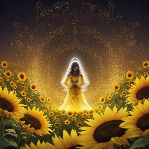 Bioluminescent Sunflowers in a Fantastical Field