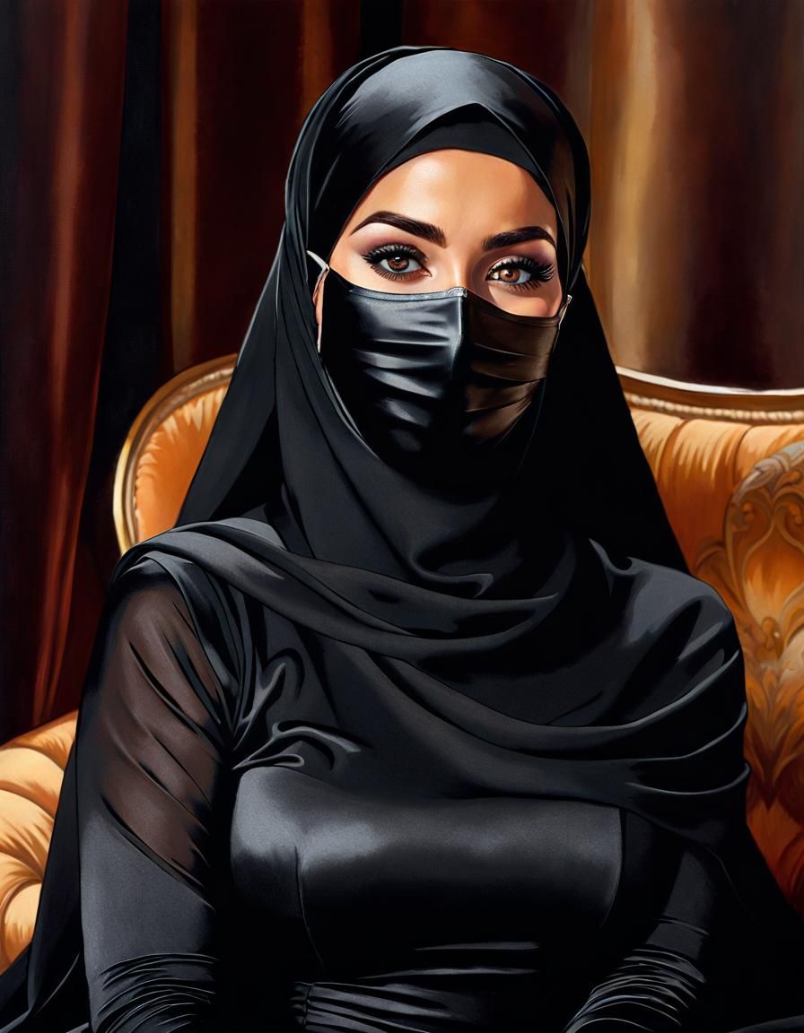 Psychedelic Niqabi Woman Portrait in Alcohol Ink Style