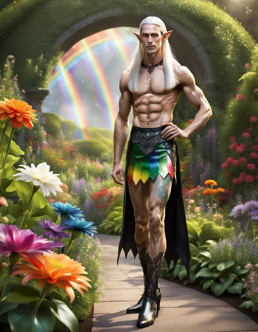 Elf Man in Rainbow Garden