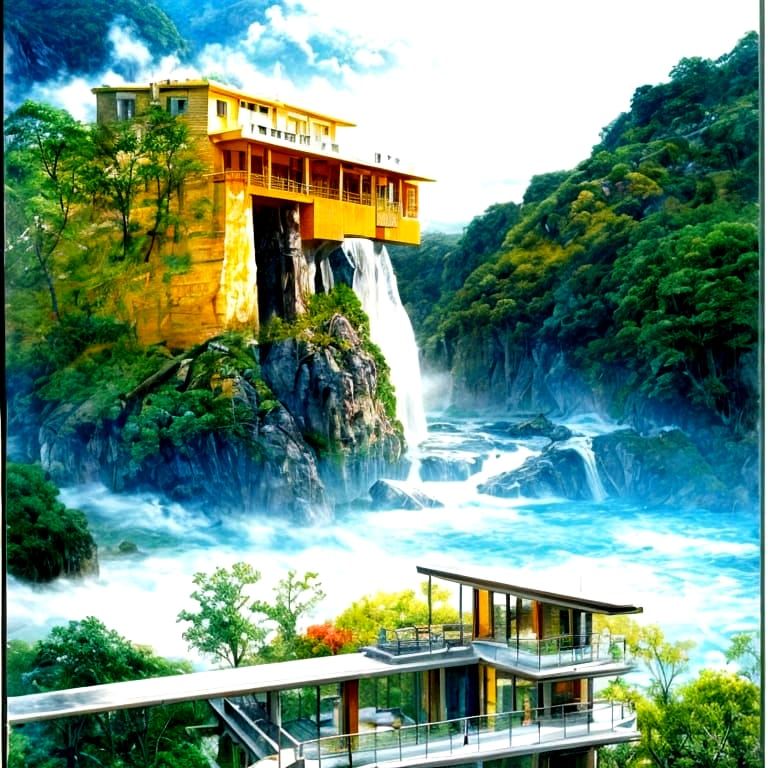 Architecturally Designed Cliffside House with Waterfall