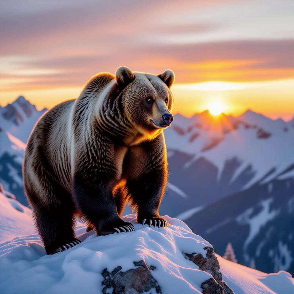 Grizzly Bear with Tribal Markings on Mountain