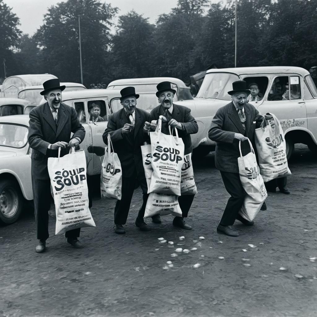 Clowns Enjoying Playful Soup Play