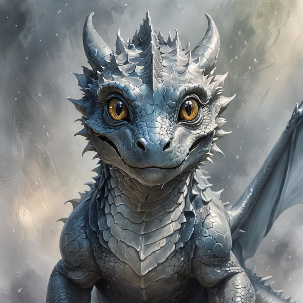 Playful Baby Dragon Portrait in Oil Paint