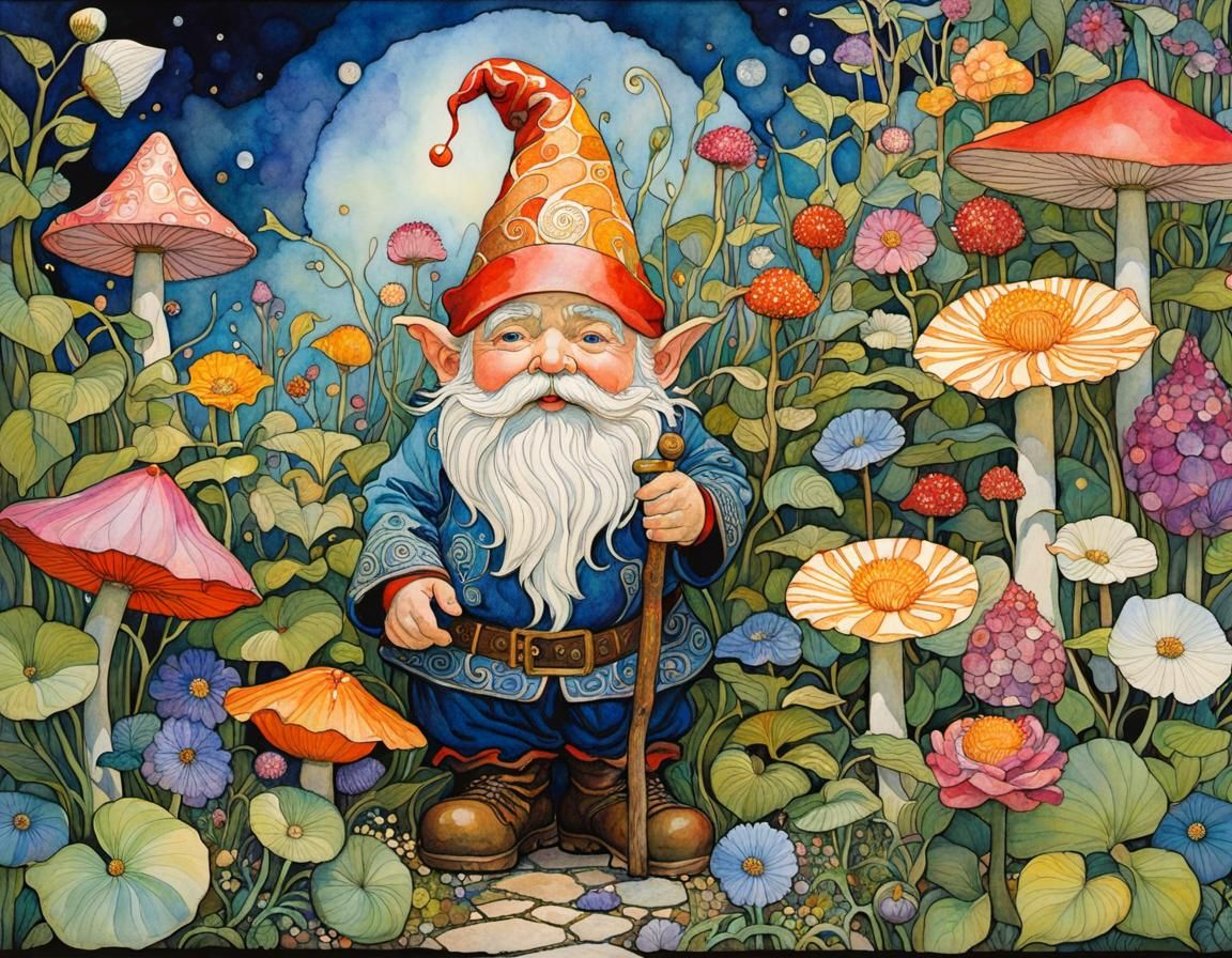 Garden Gnome in Magical Art Nouveau Garden