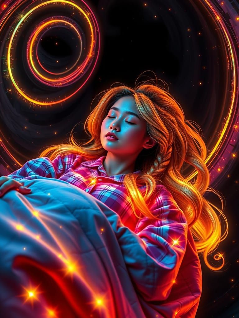 Celestial Asian Goddess Sleeping in Rainbow Heaven