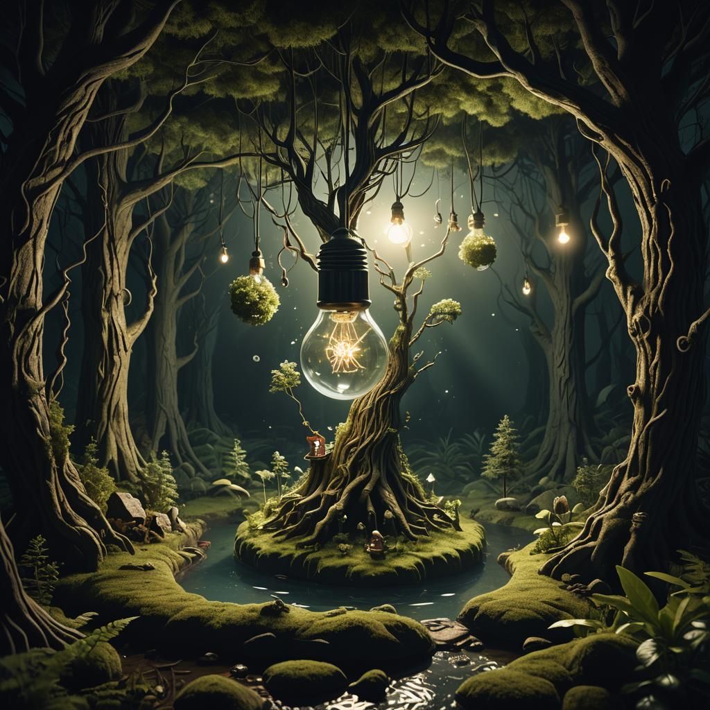 Lightbulb Forest: A Surreal Digital Matte Painting