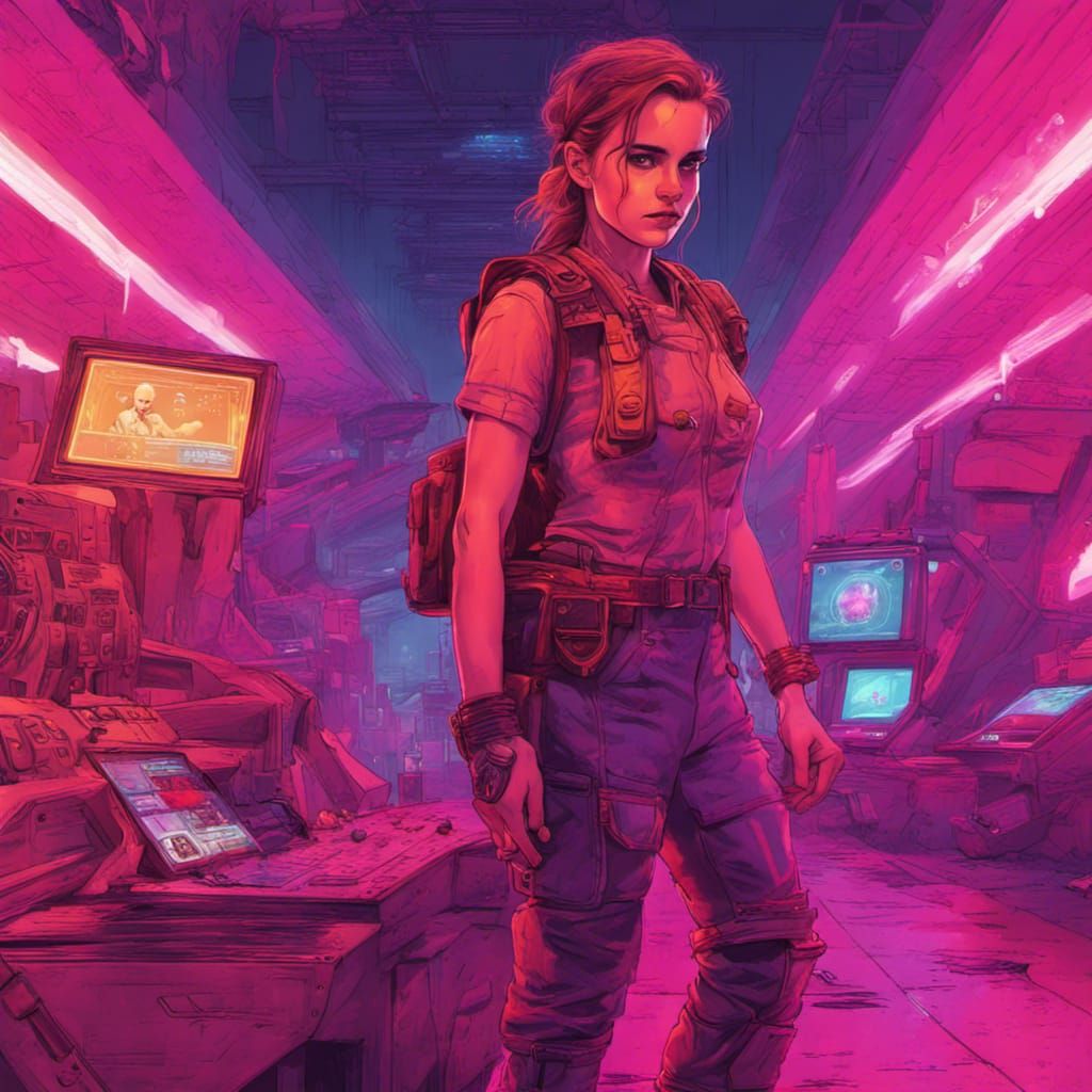 Cyberpunk Space Archeologist Dwarf in Neon Retro Style