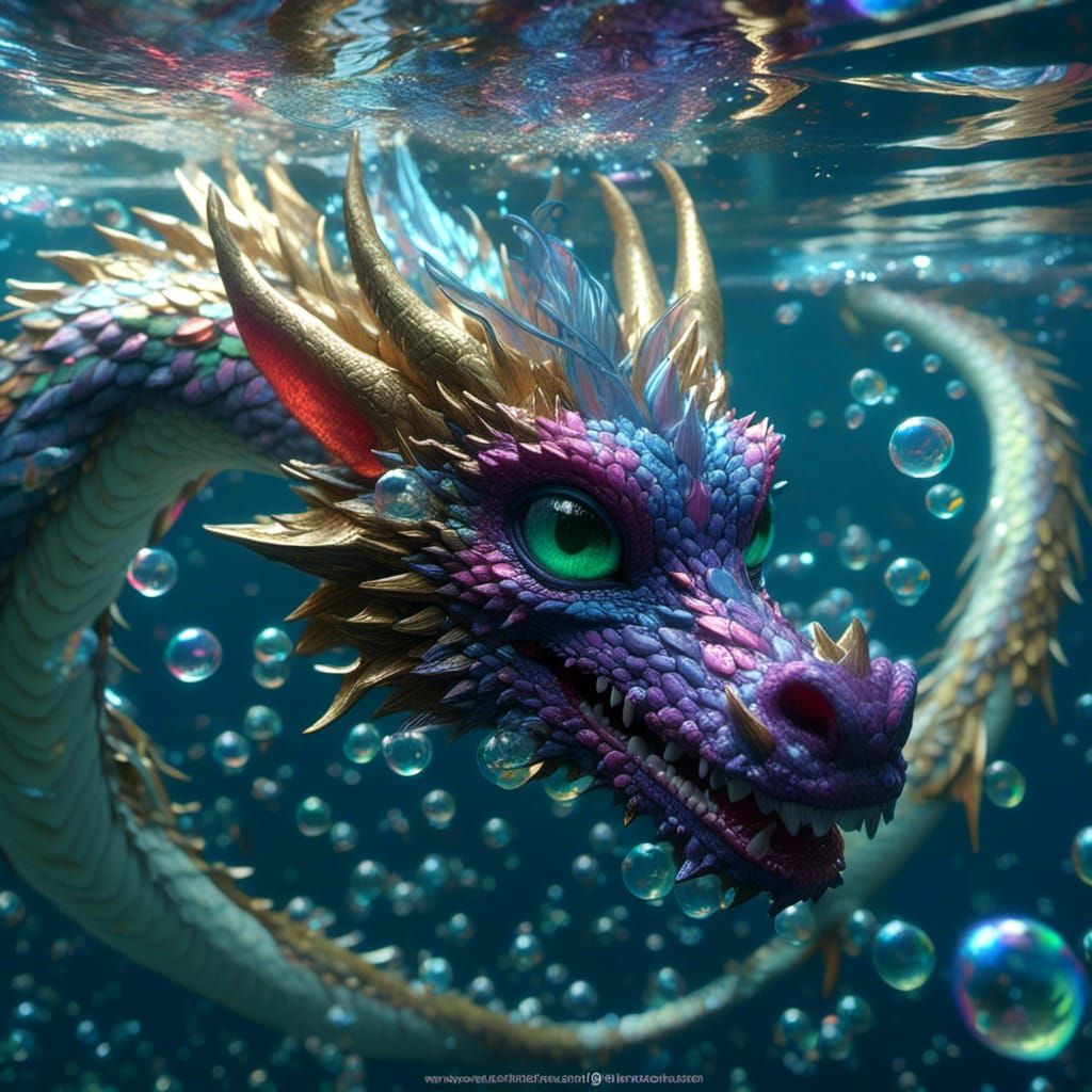 Adorable Underwater Dragon Portrait in Anime Style
