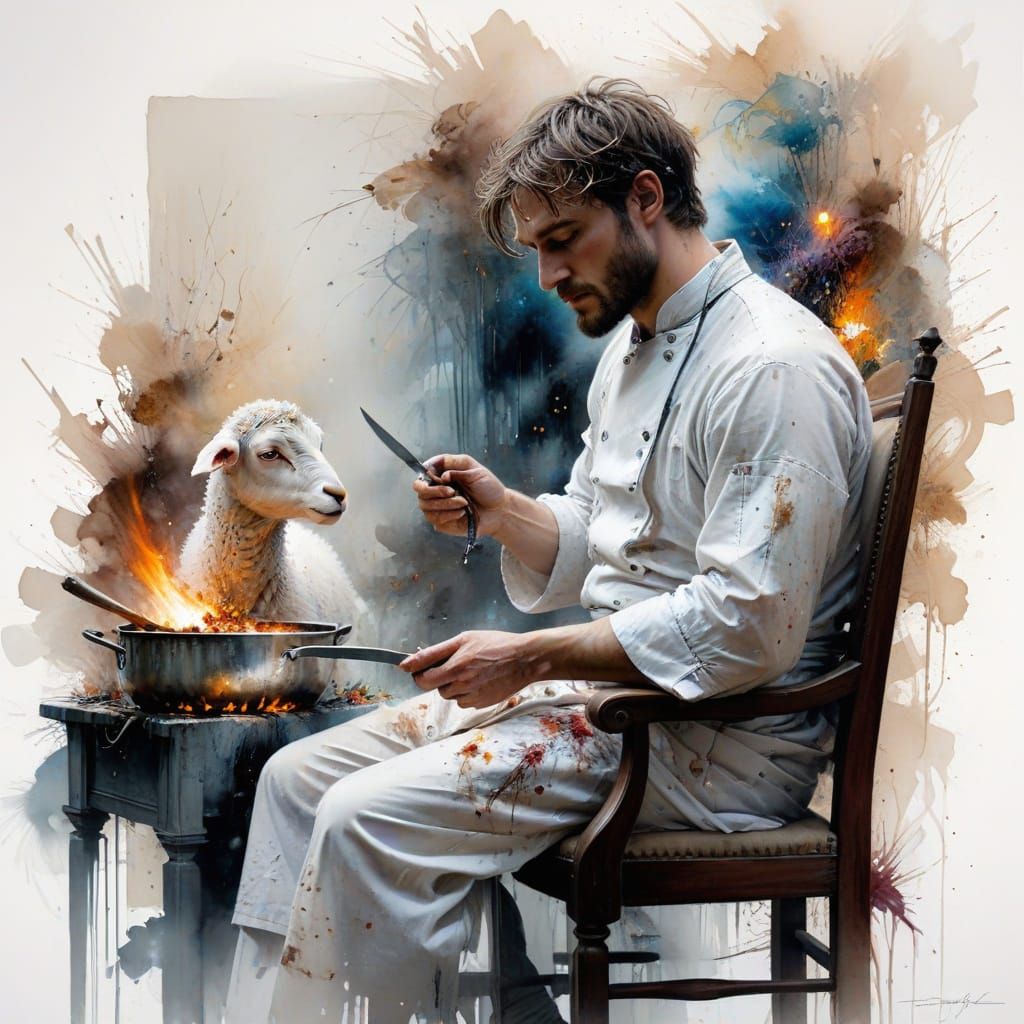 Nervous Lamb in Peril, Pre-Raphaelite Painting