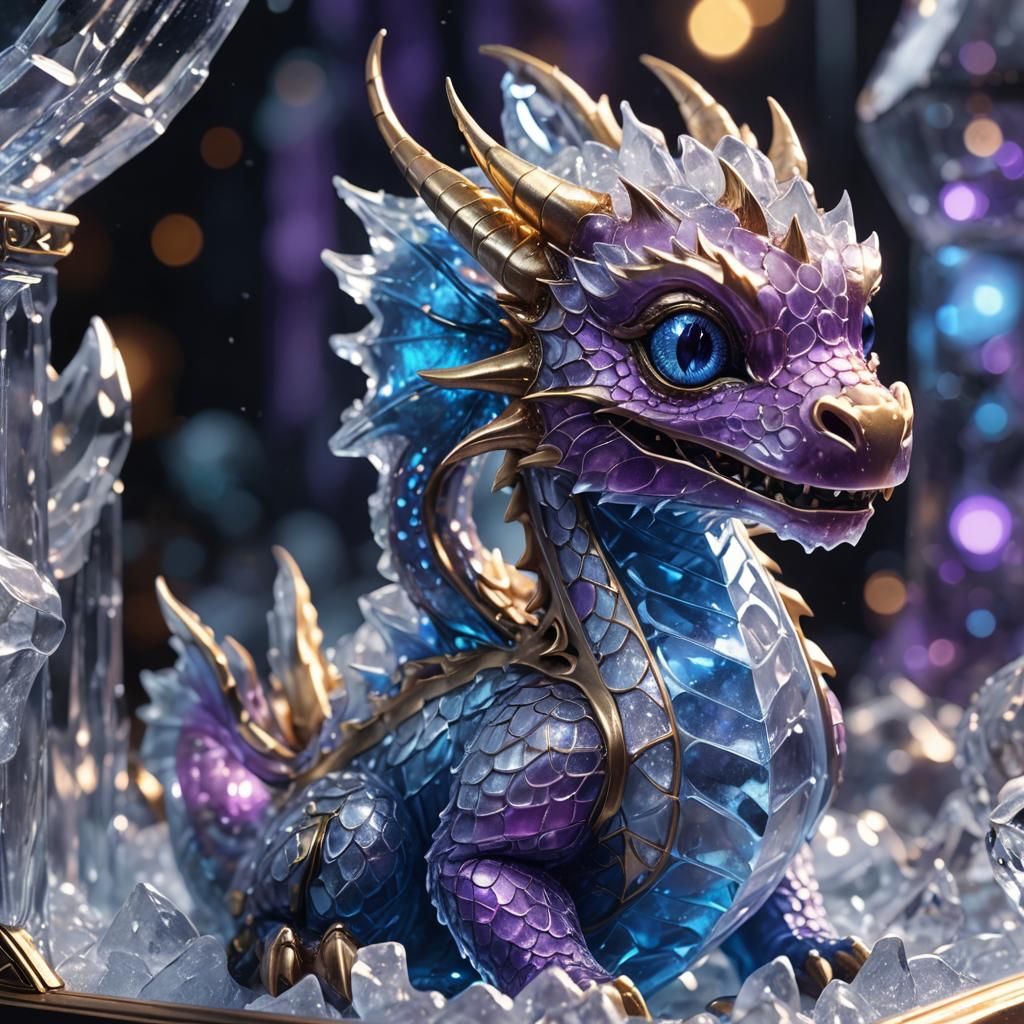 Icy Baby Dragon in Glass Jewelry Box