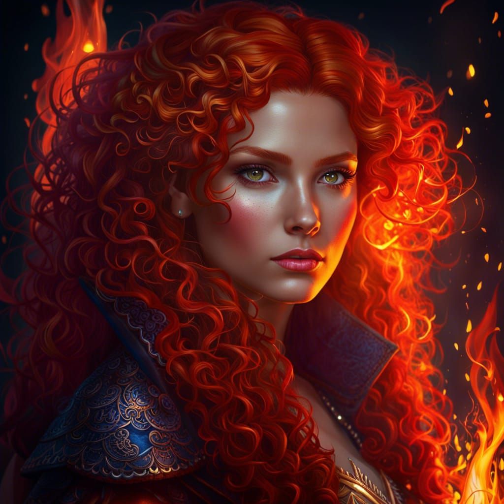 Campfire Princess with Red Hair, Fantasy Art