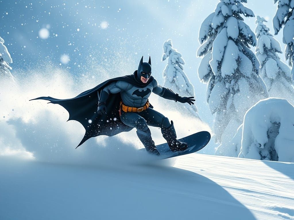 Gotham's Dark Knight Speeds Down a Snowy Mountain Slope