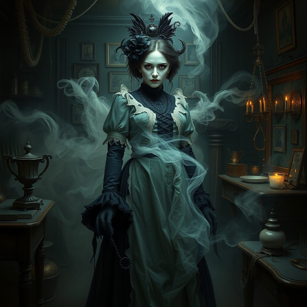Ethereal Gothic Portrait of a Haunting Dentist Lady