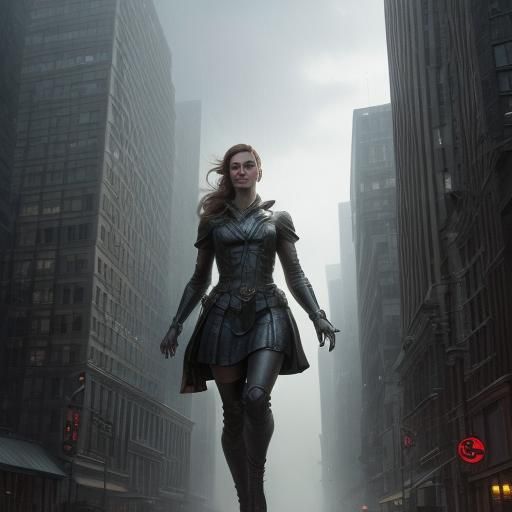 Gigantic Metal Woman Dominates Cityscape in Digital Art