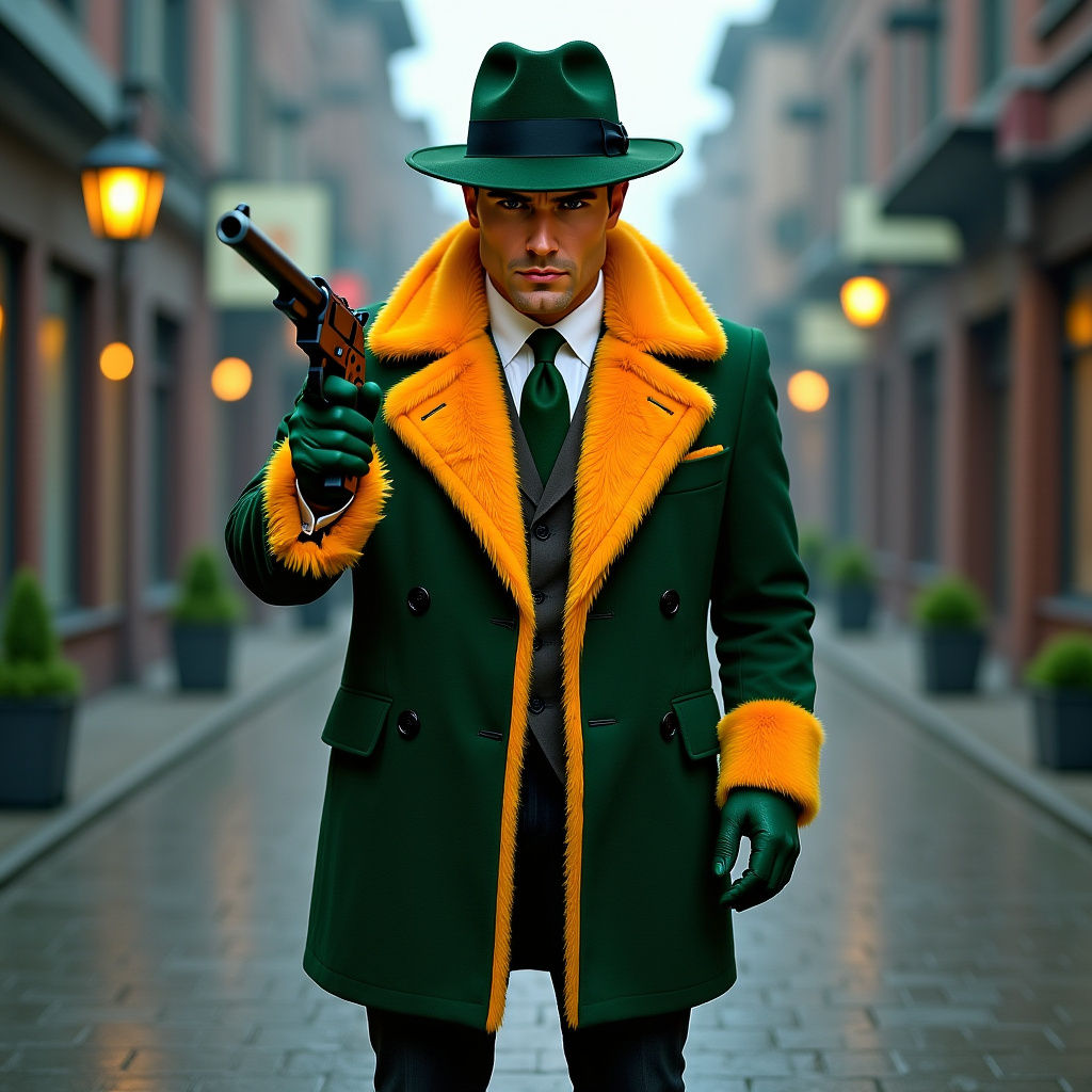 Film Noir Man with Tommy Gun in Syd Mead Style