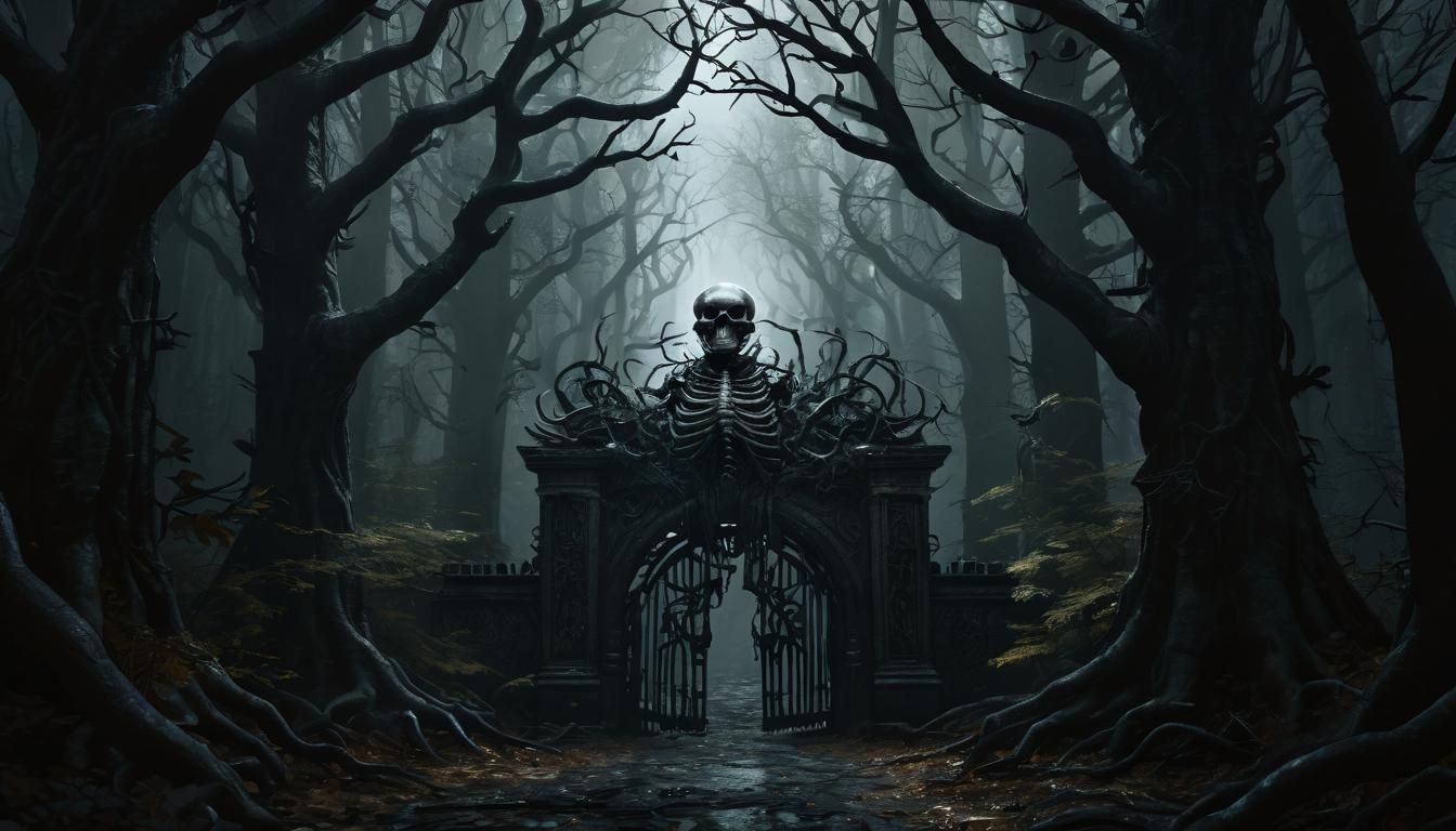 Ominous Forest Gatekeepers in Dark Fantasy Style