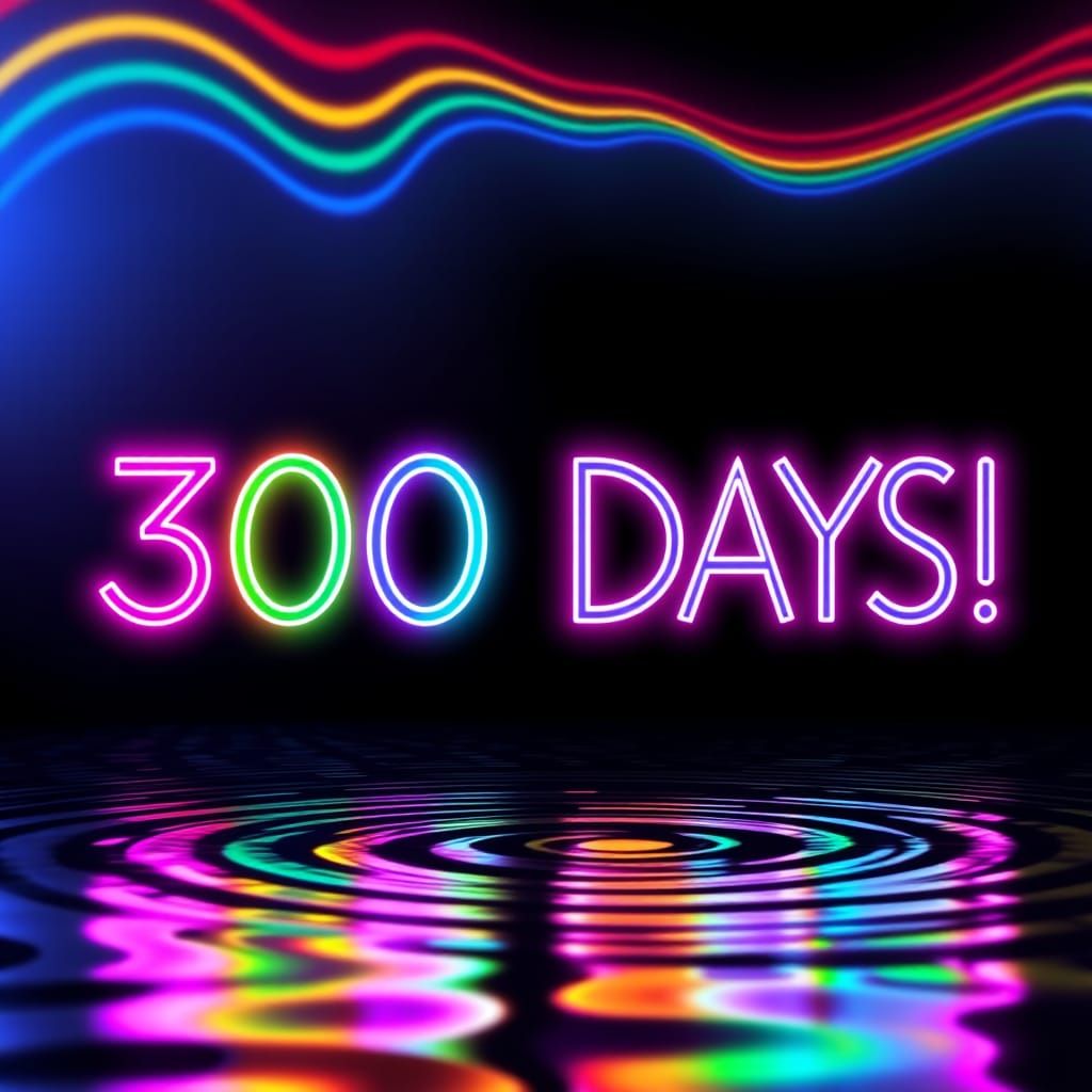 Neon "300 DAYS!" Text with Psychedelic Glow