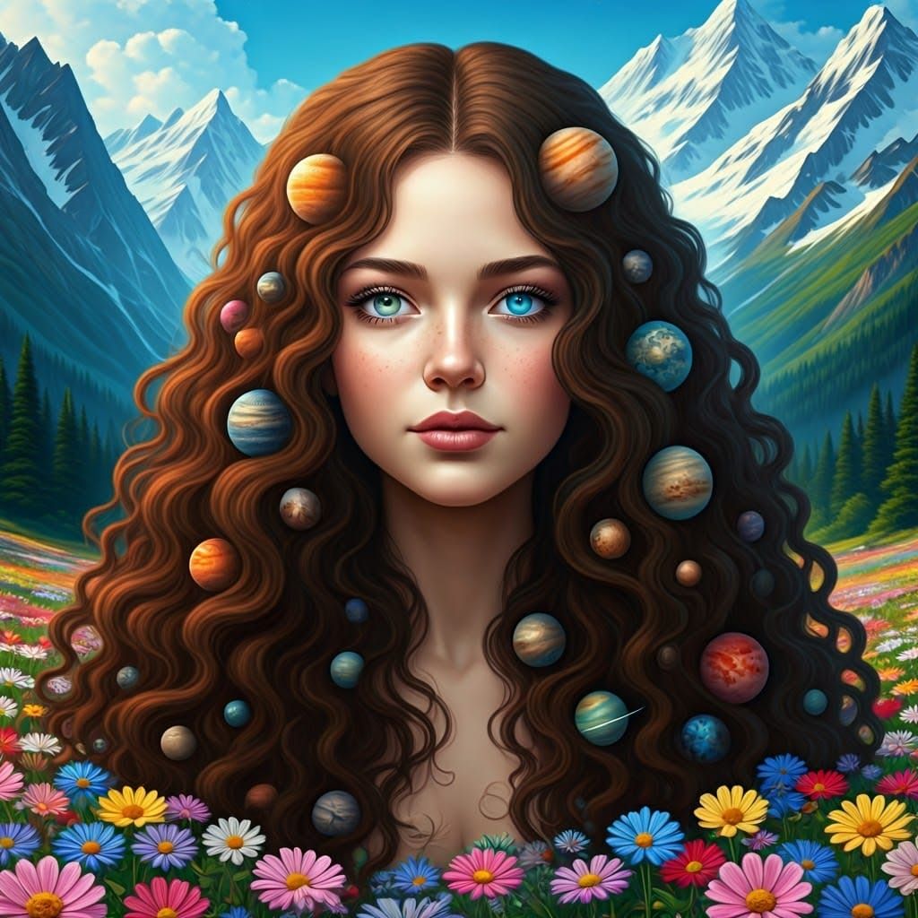 Planetary Hair: Dreamscape Portrait in Ethereal Style