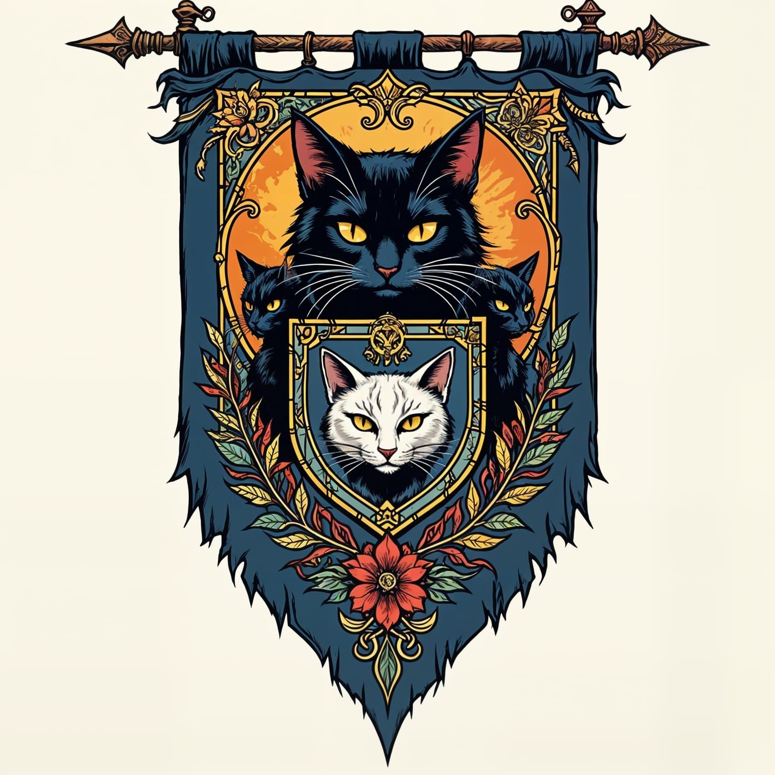 Fantasy Flag with Anthropomorphic Cats in Illustrative Style