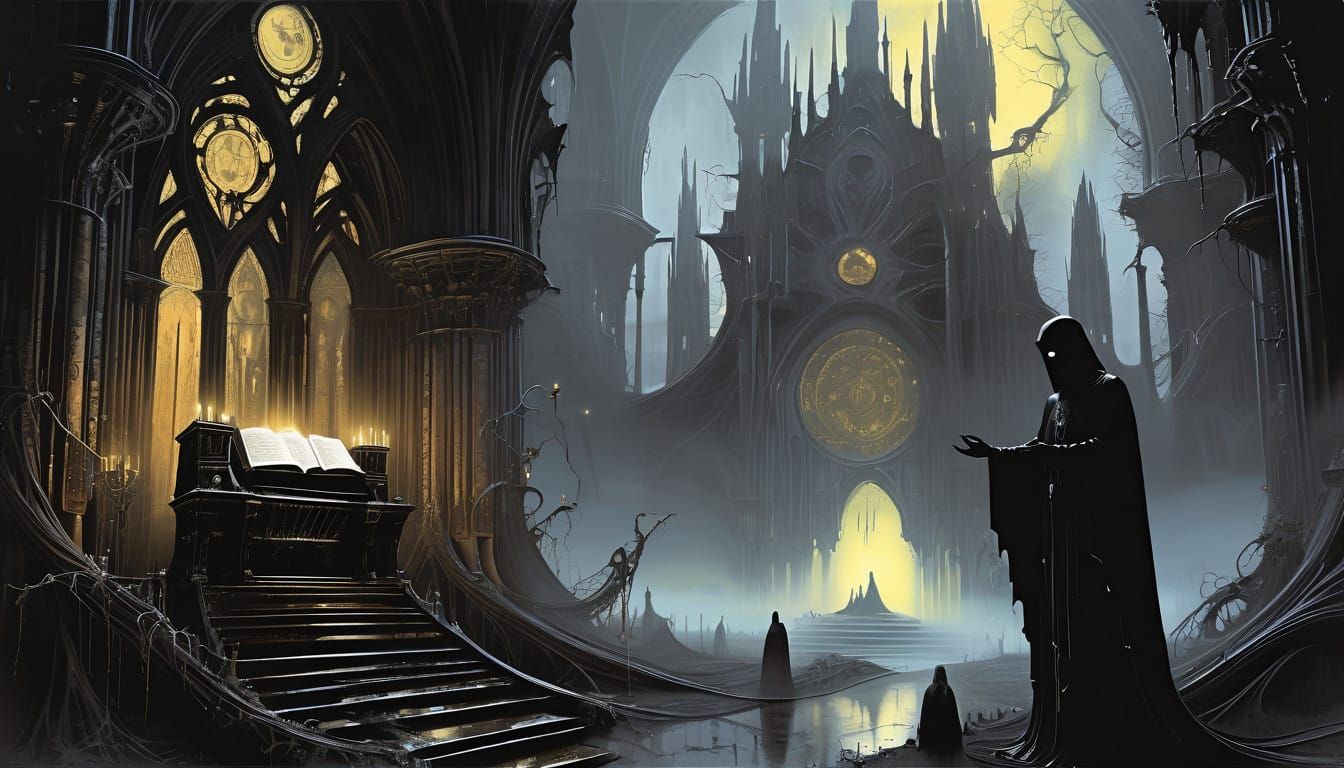 Ethereal Black Queen in Gothic Cathedral